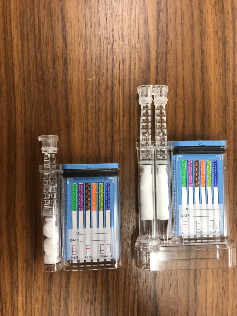 Past investment. Easy Saliva drug screen one and two: a single-swab device and a dual-swab device.