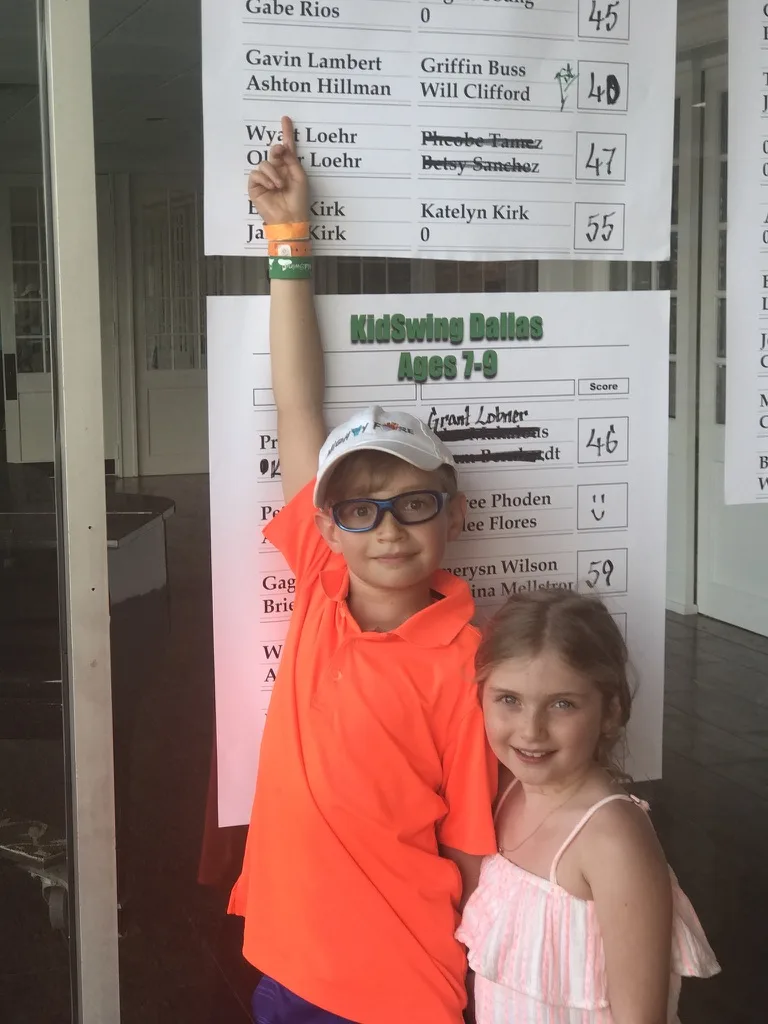 Andrew J. Hillman. Mighty Fore team banner at KidSwing Dallas