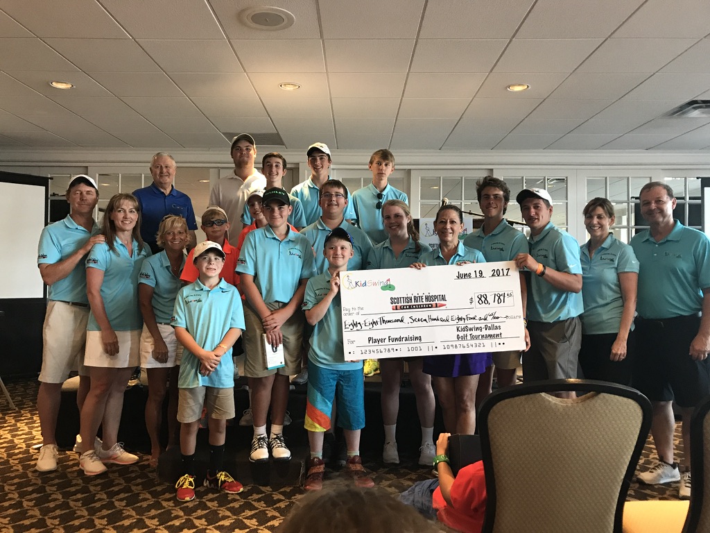 KidSwing Dallas ceremonial check dated June 19, 2017, for $88,784.65 payable to Texas Scottish Rite Hospital for Children